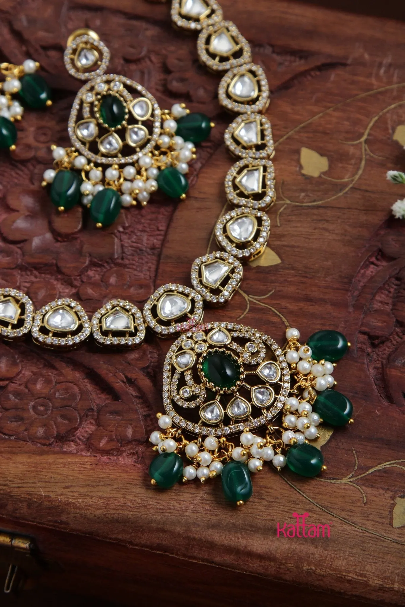 Charu - American Diamond Green Short Necklace