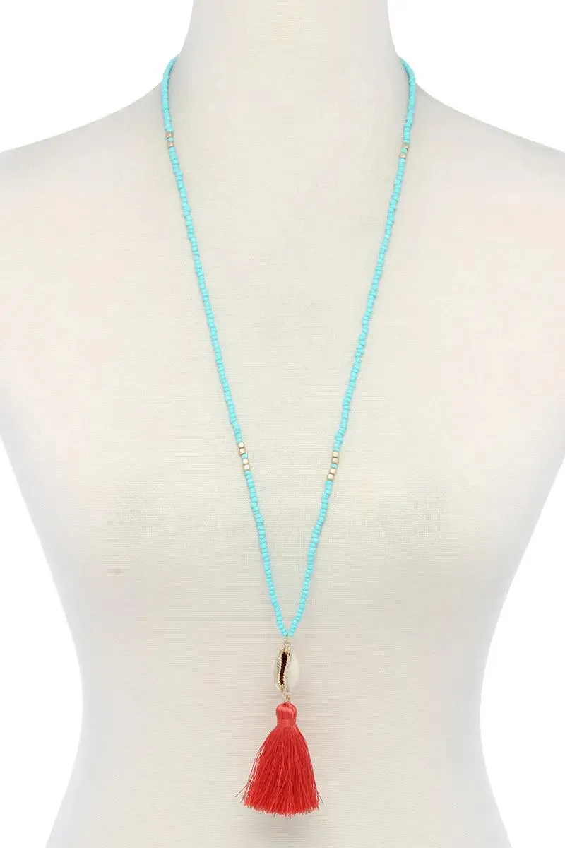 Cowrie Shell Tassel Beaded Necklace