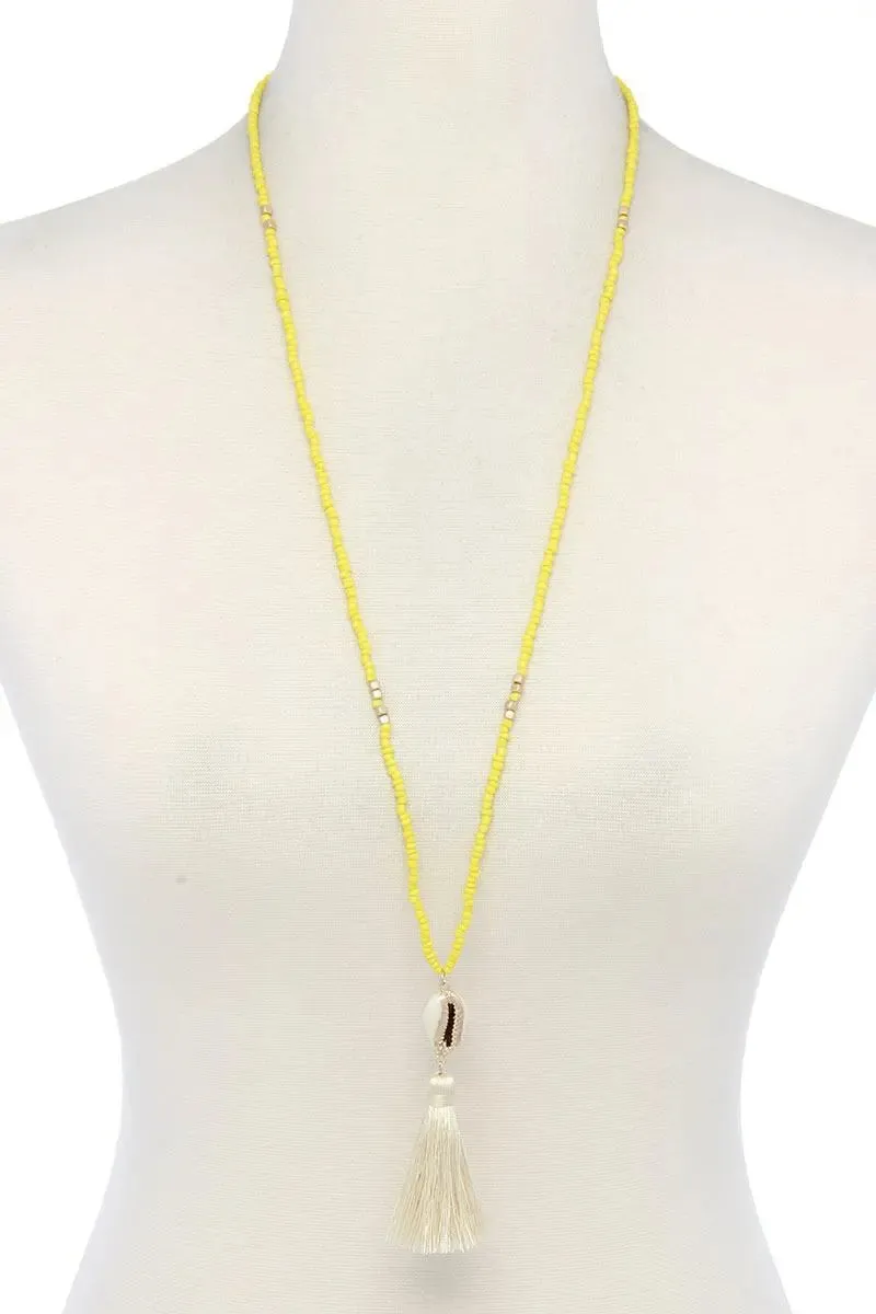 Cowrie Shell Tassel Beaded Necklace