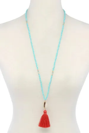 Cowrie Shell Tassel Beaded Necklace