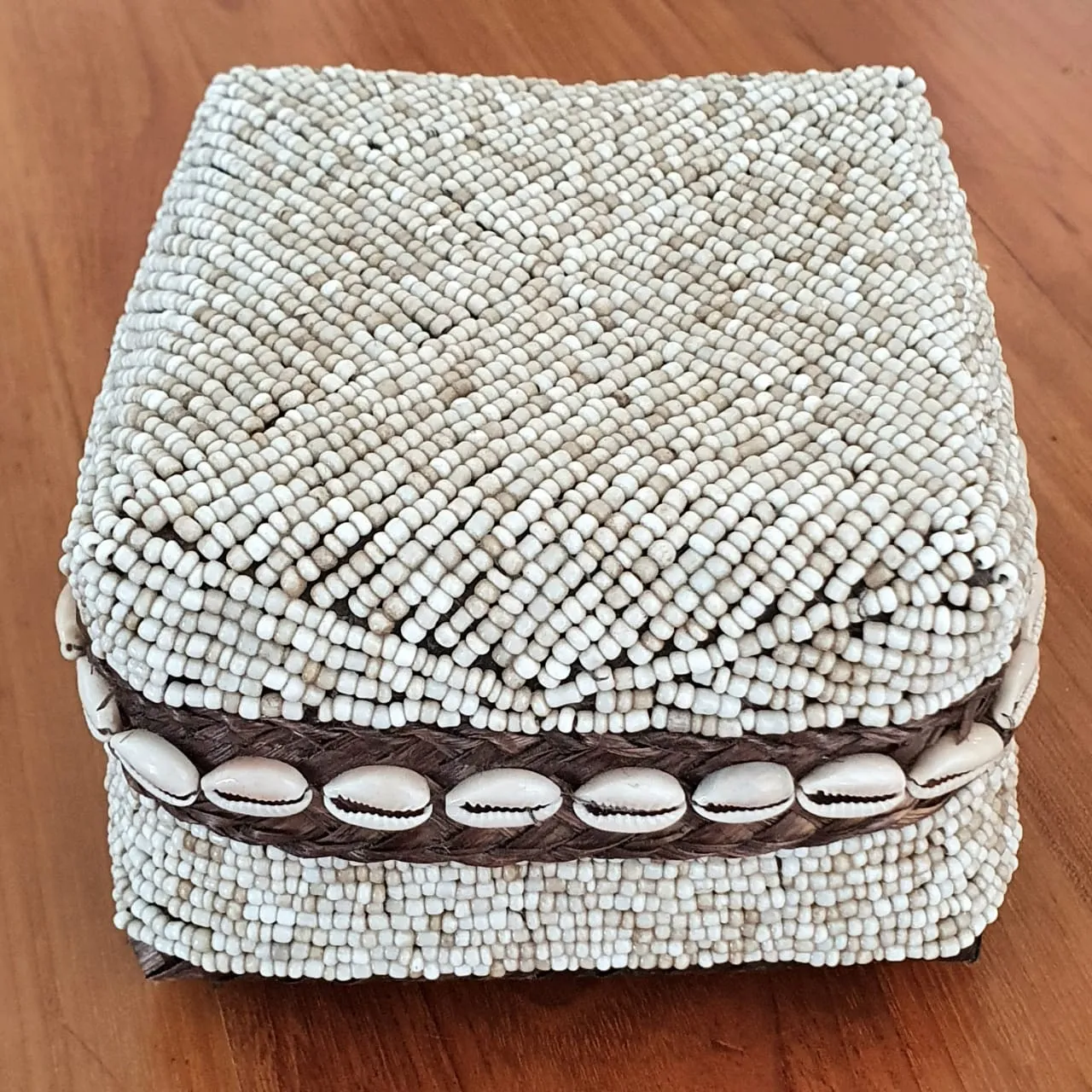 Dark Brown Bamboo Box With Bead And Shell