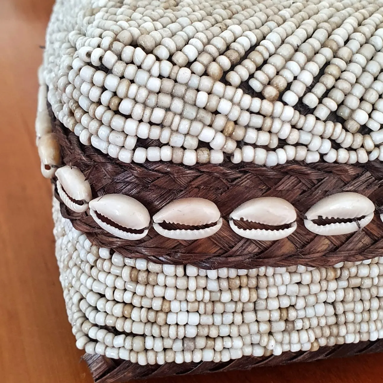 Dark Brown Bamboo Box With Bead And Shell