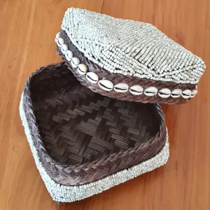 Dark Brown Bamboo Box With Bead And Shell