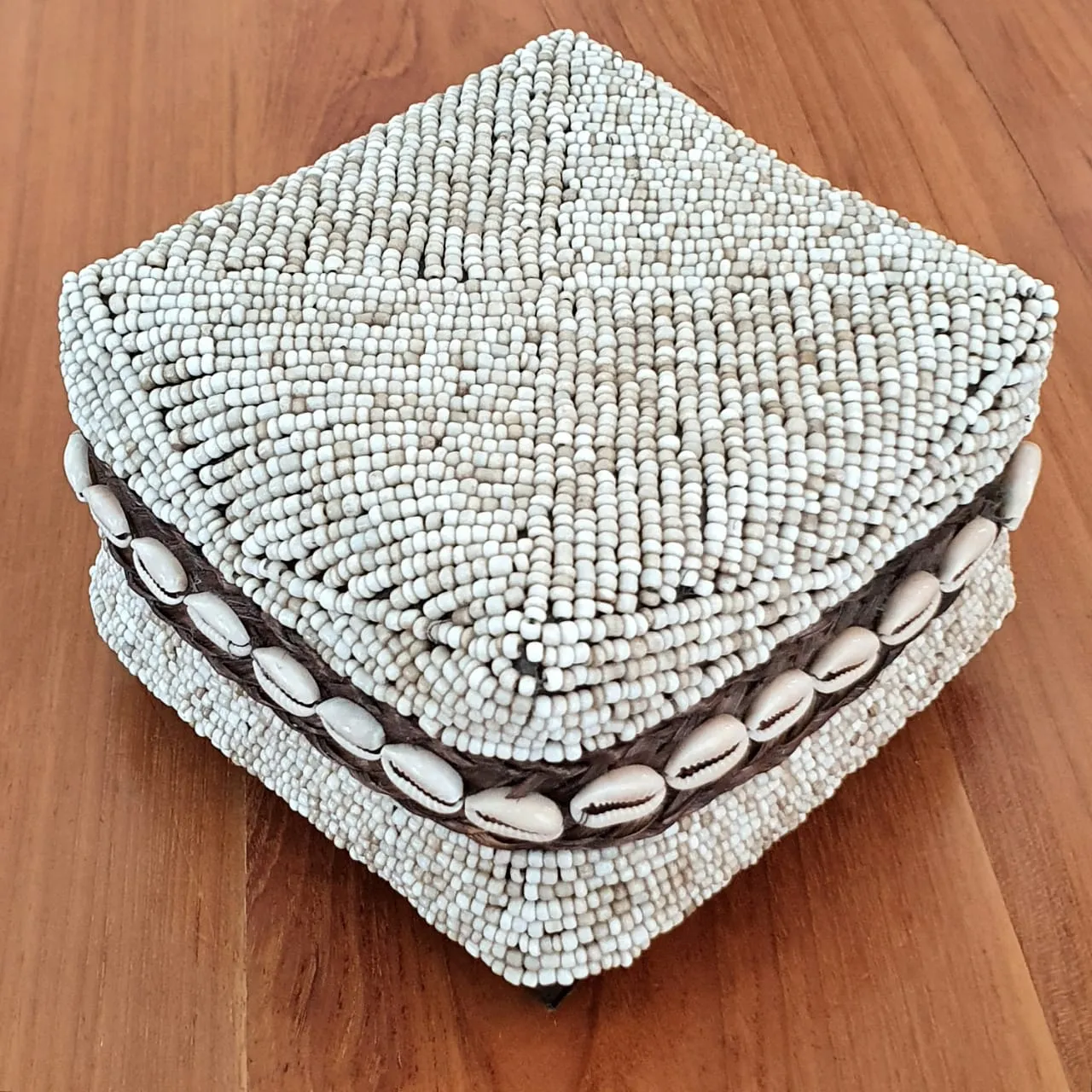 Dark Brown Bamboo Box With Bead And Shell