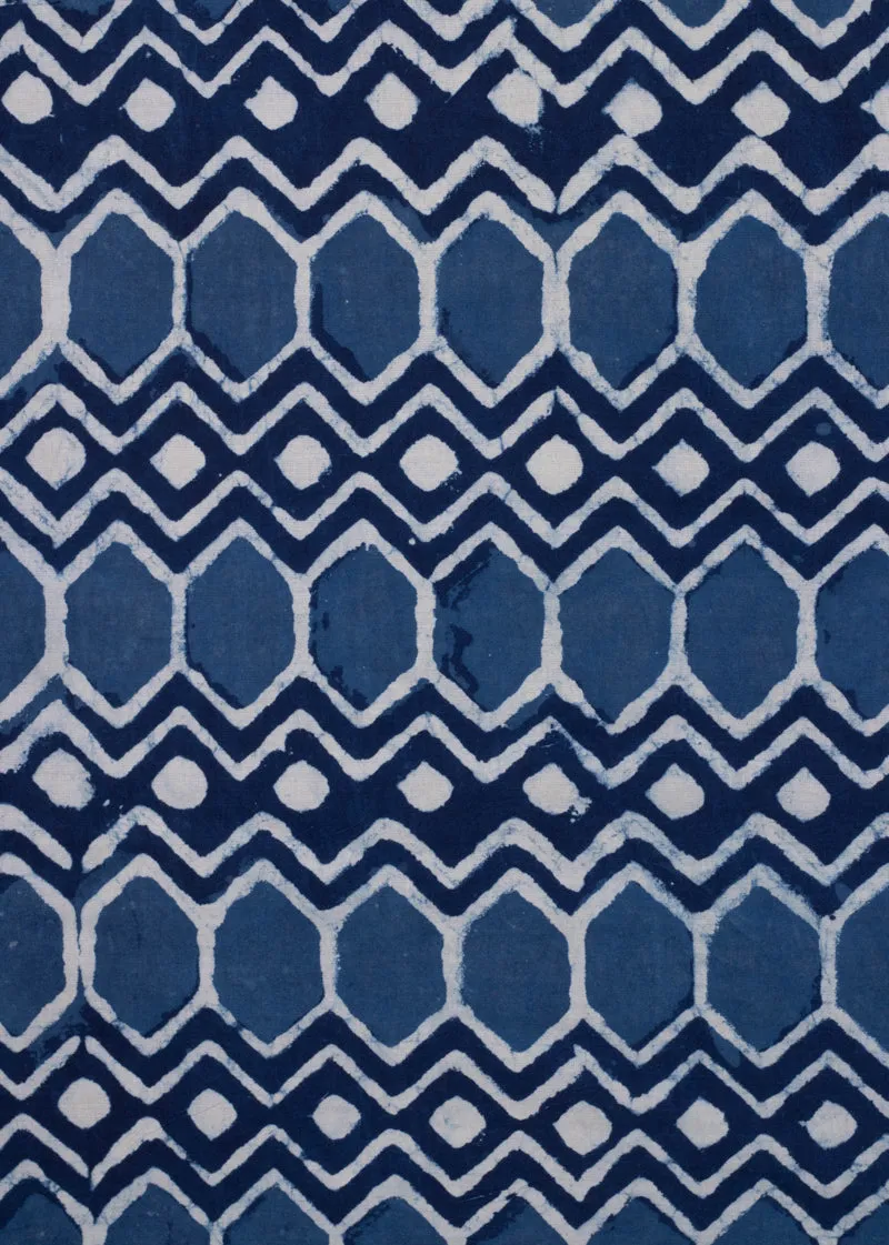 Diamond In The Rough Waters Indigo Cotton Hand Block Printed Fabric