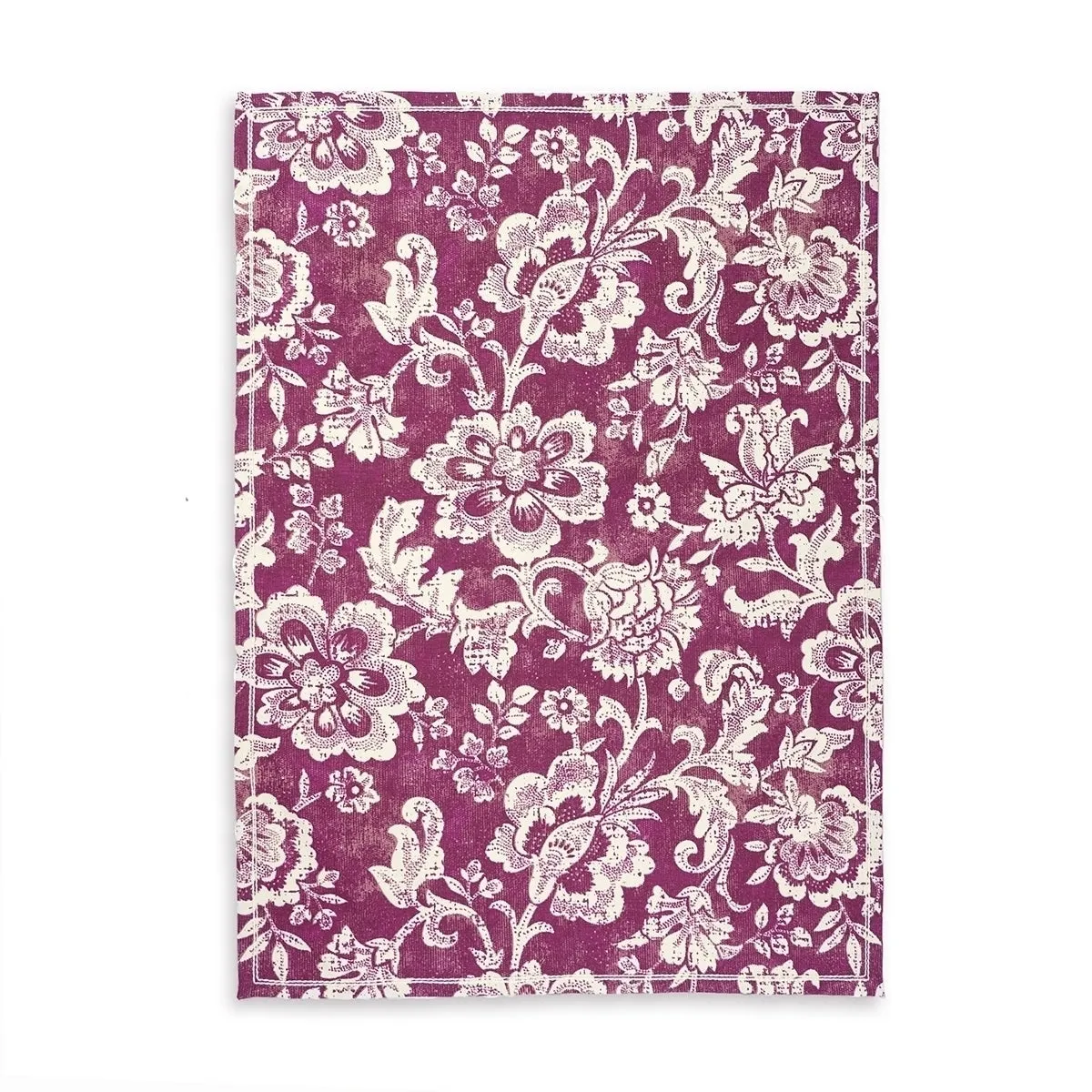 DOMINOTERIE Plum Printed Kitchen Towel, bold floral pattern, 100% cotton, size 20"X28