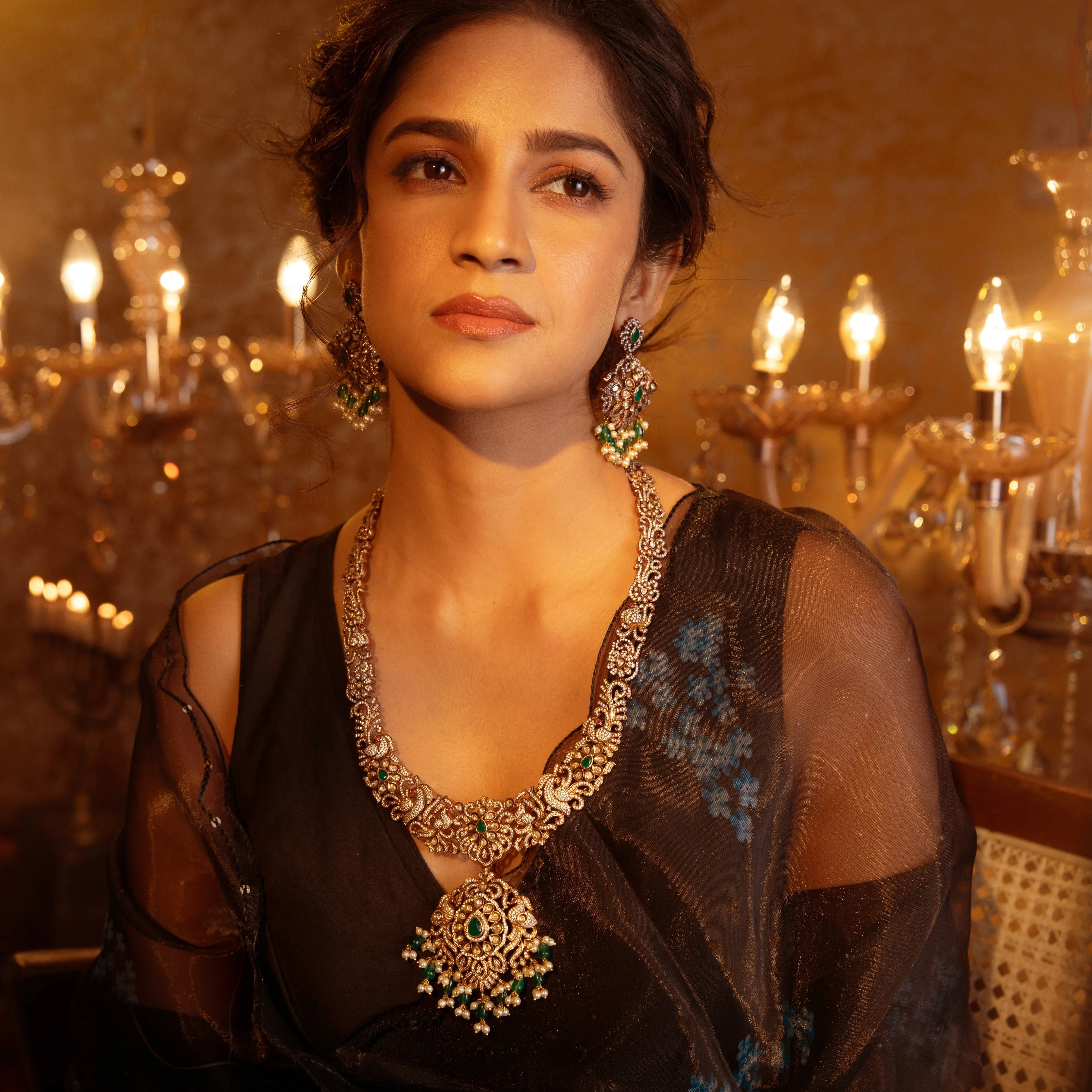 Doris Nakshatra CZ Long Necklace Set