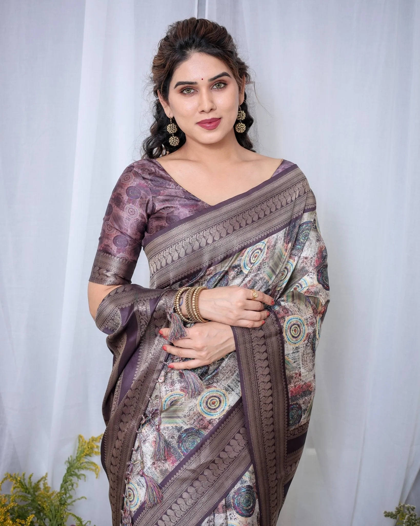 Ethereal Lavender Banarasi Silk Saree with Circular Motif Tassels