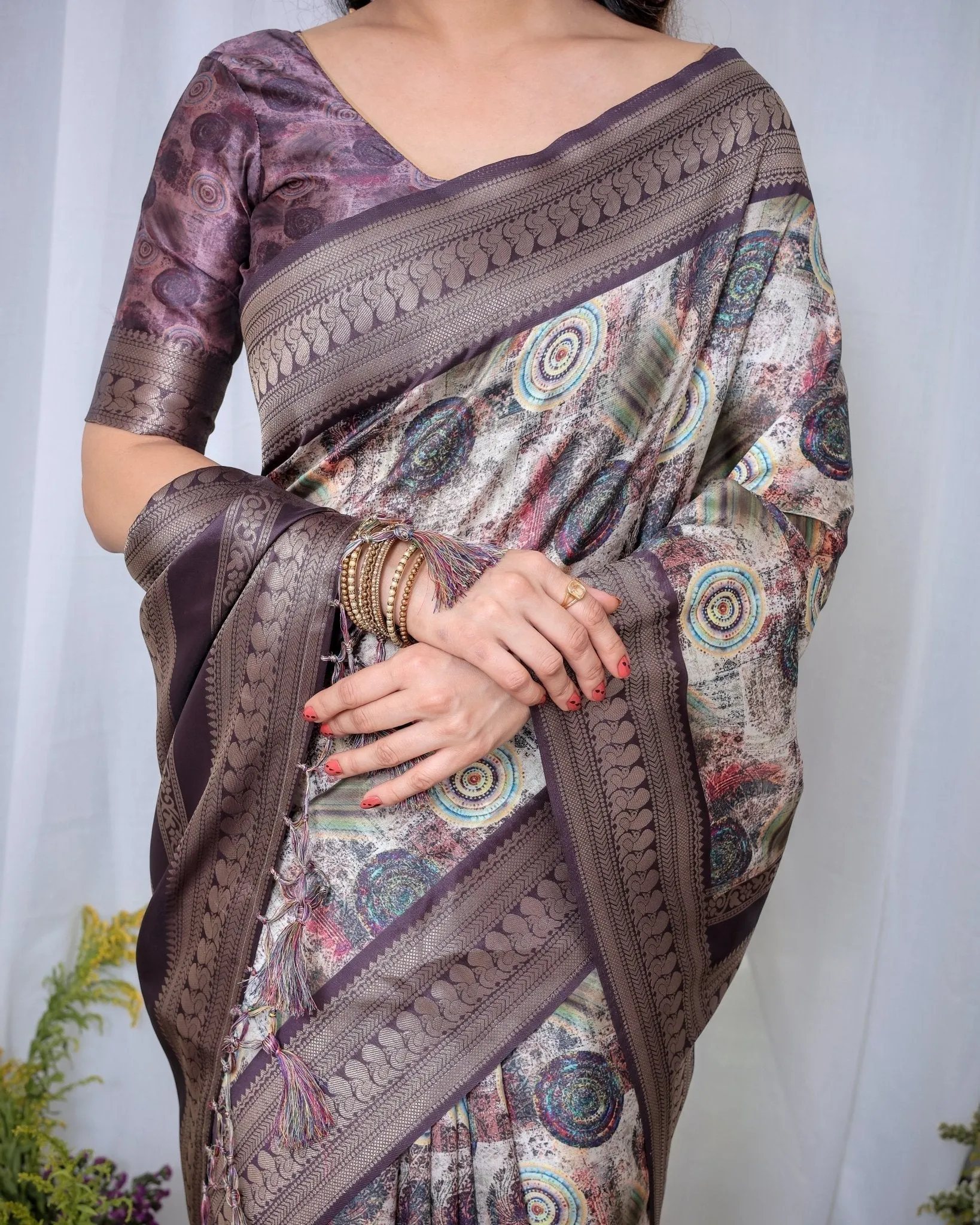 Ethereal Lavender Banarasi Silk Saree with Circular Motif Tassels