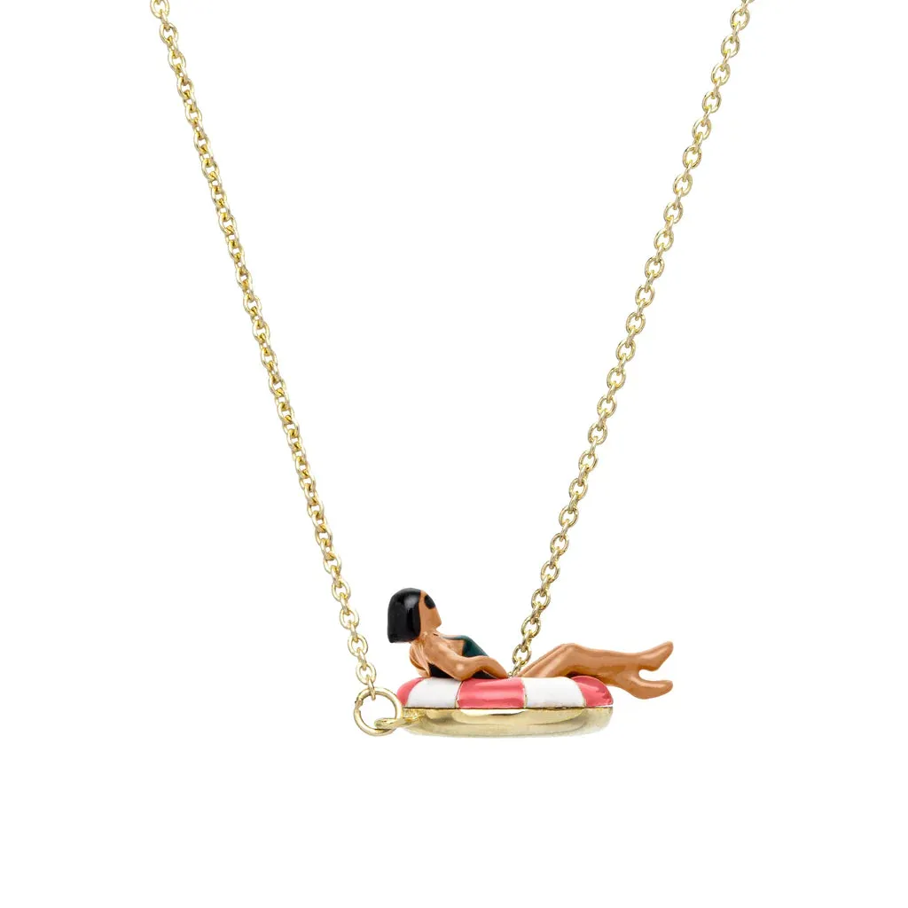 Flotadora Necklace in Yellow Gold and Bubblegum Pink Enamel