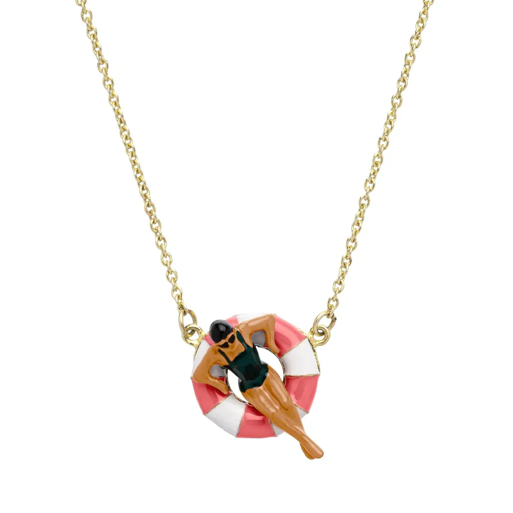 Flotadora Necklace in Yellow Gold and Bubblegum Pink Enamel