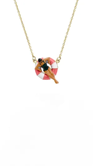Flotadora Necklace in Yellow Gold and Bubblegum Pink Enamel