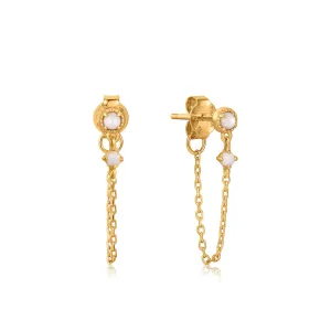 Gold Mother of Pearl and Kyoto Opal Chain Drop Stud Earrings