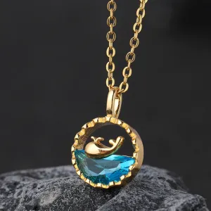 Gold-Plated Blue Crystal Swan Pendant Necklace – Elegant Nature-Inspired Jewelry jltn0540