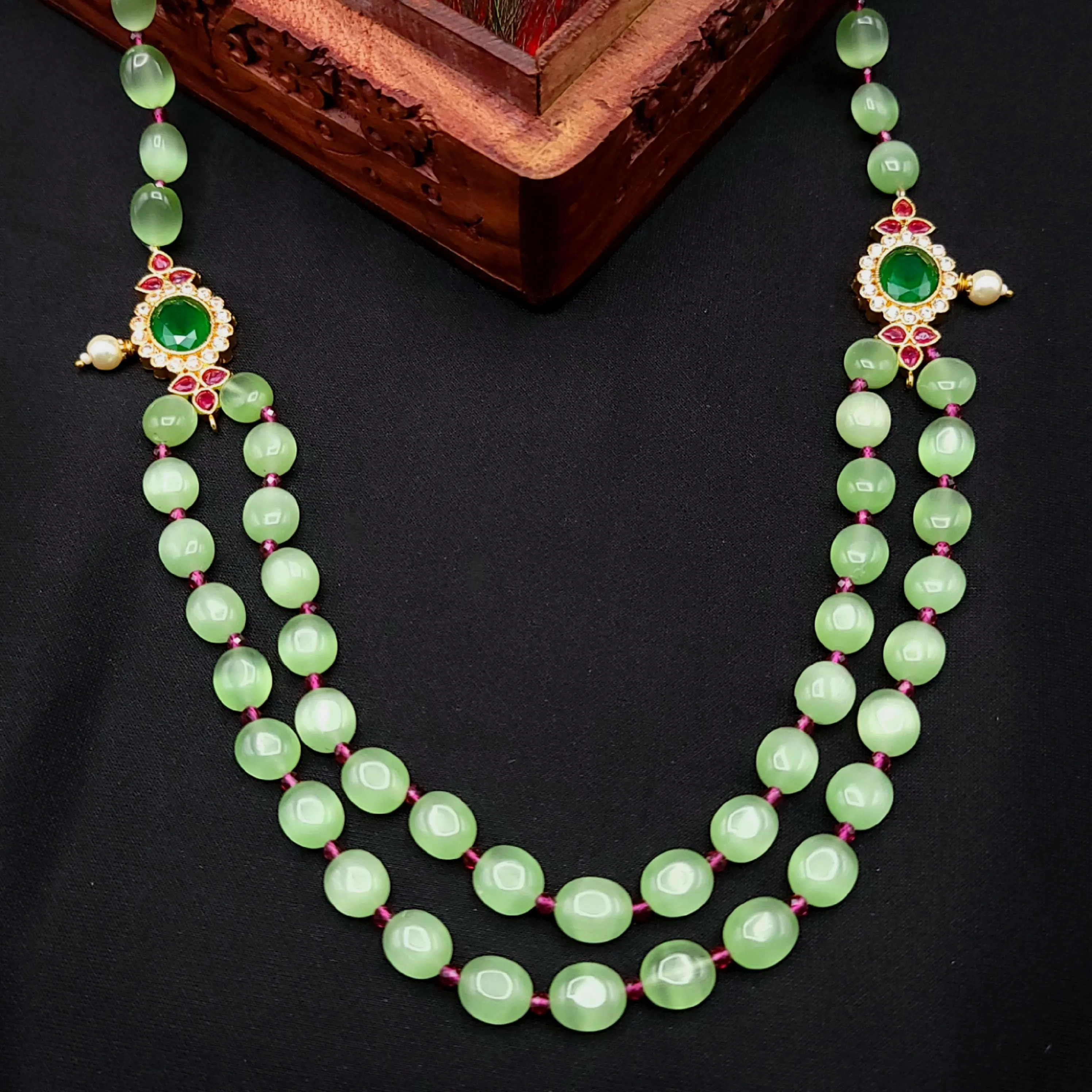 Handmade Mint Green Monalisa Bead Double Row Necklace