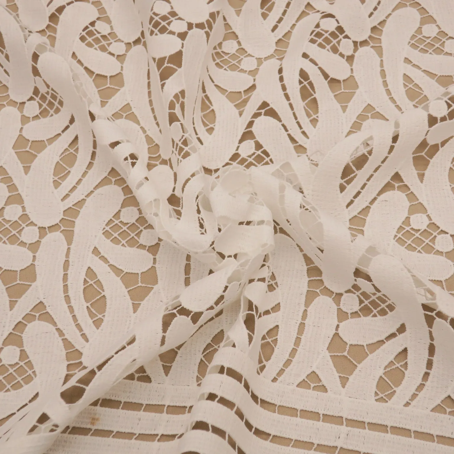 Ivory Abstract Embroidered Guipure Lace