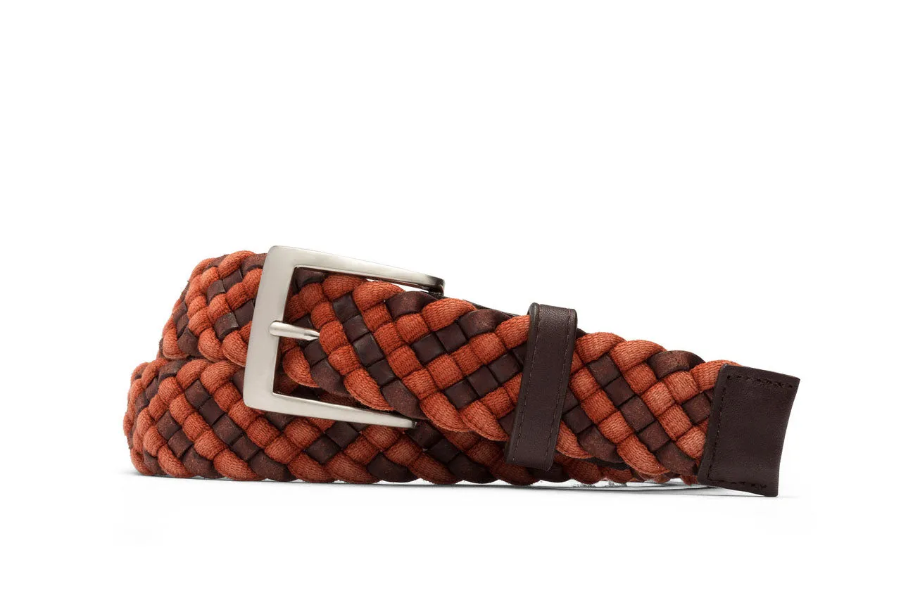 Leather-and-Cloth Braid Belt with Brushed Nickel Buckle