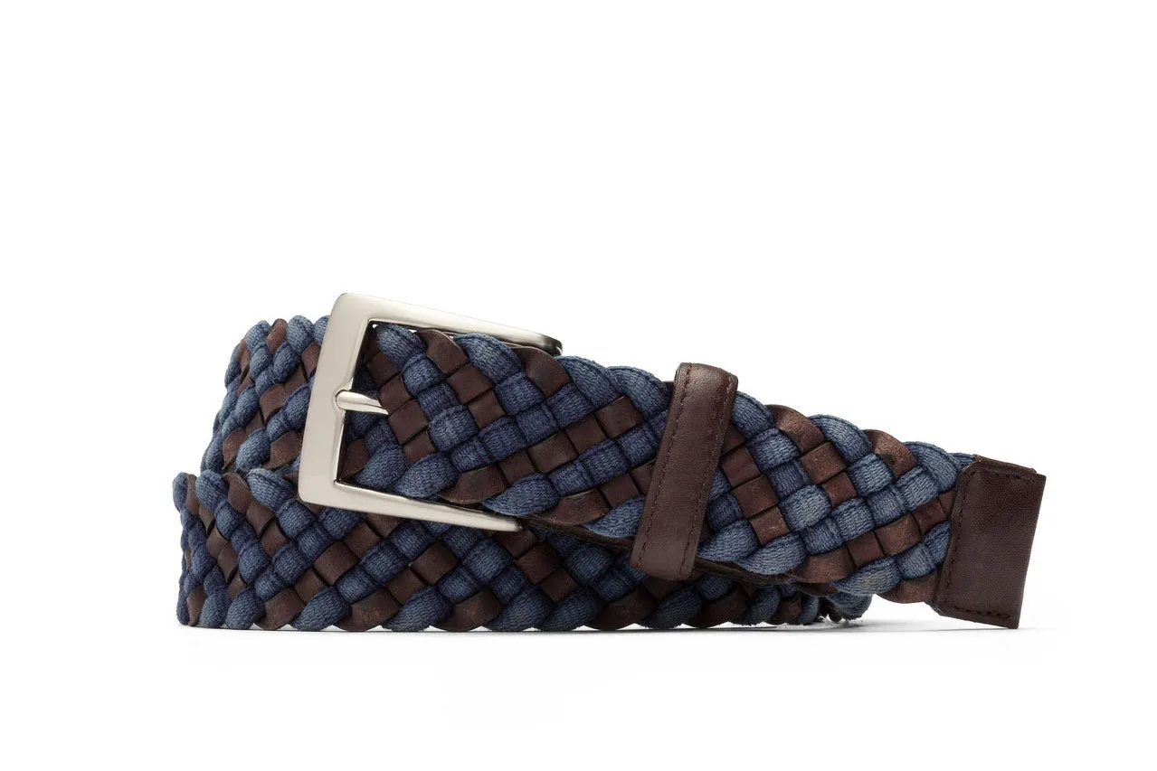 Leather-and-Cloth Braid Belt with Brushed Nickel Buckle