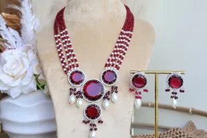 Madhuri Red AD Long Necklace set