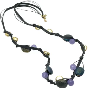 Matte Gray Crystal and Lavender Jade Long Neck on Gray Leather and Suede