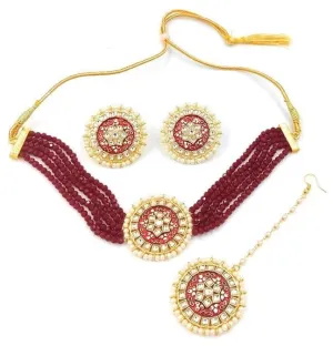 Meenakari designer kundan chokar marron color necklace with earrings