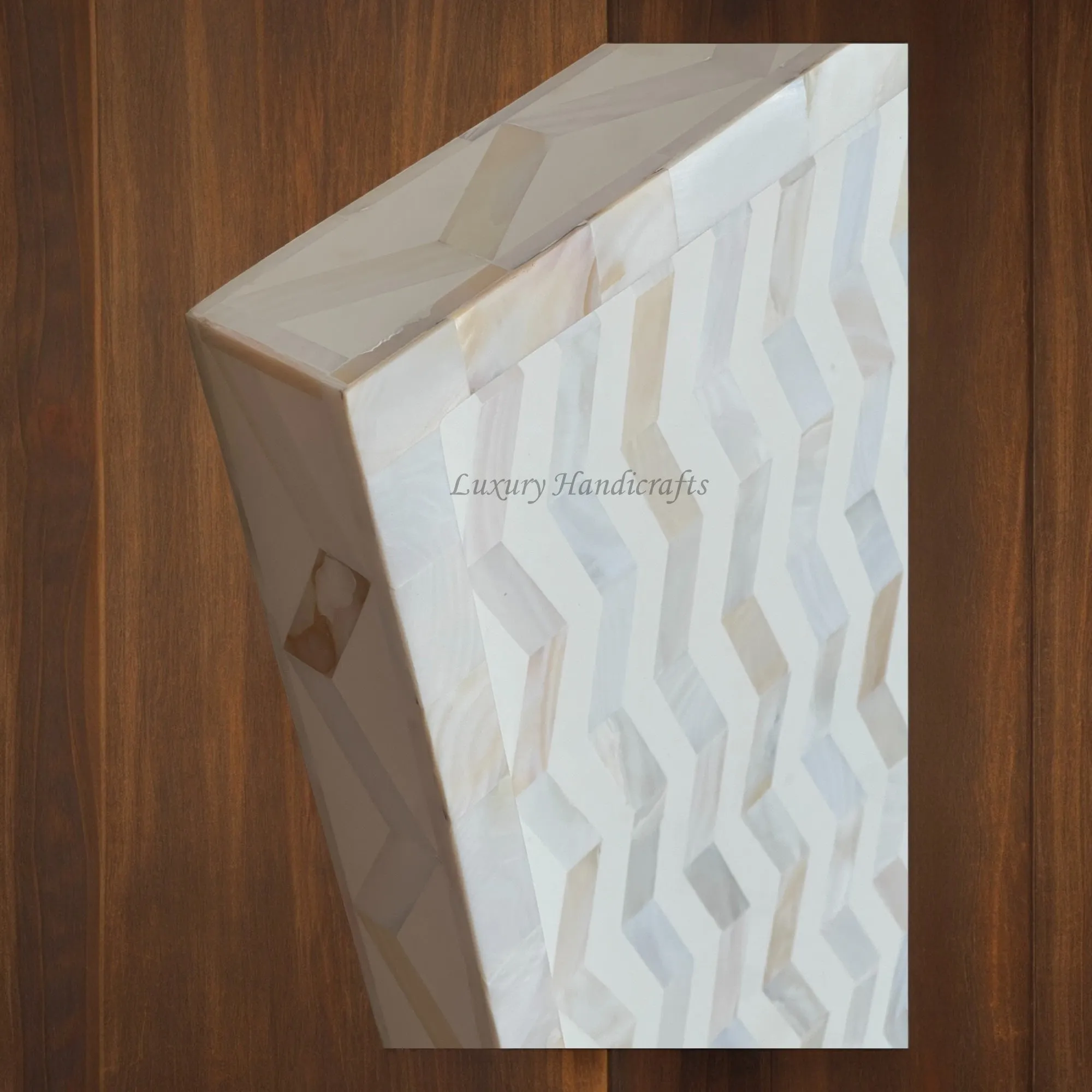 MOP Inlay Chevron Pattern Tray White