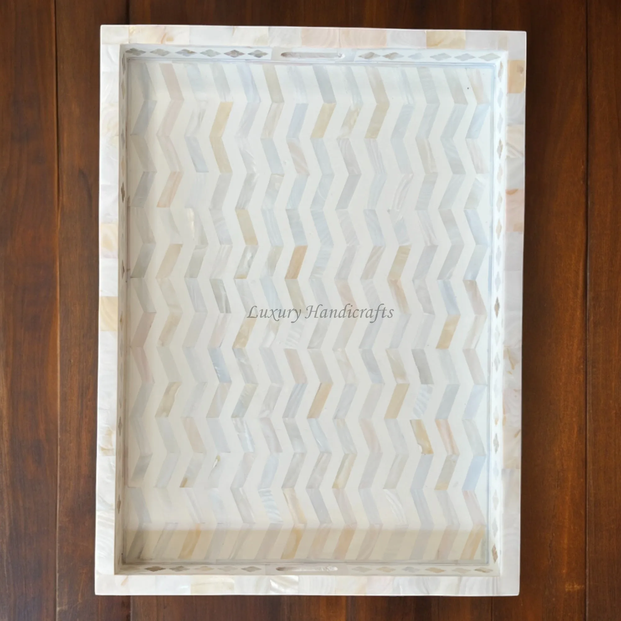 MOP Inlay Chevron Pattern Tray White