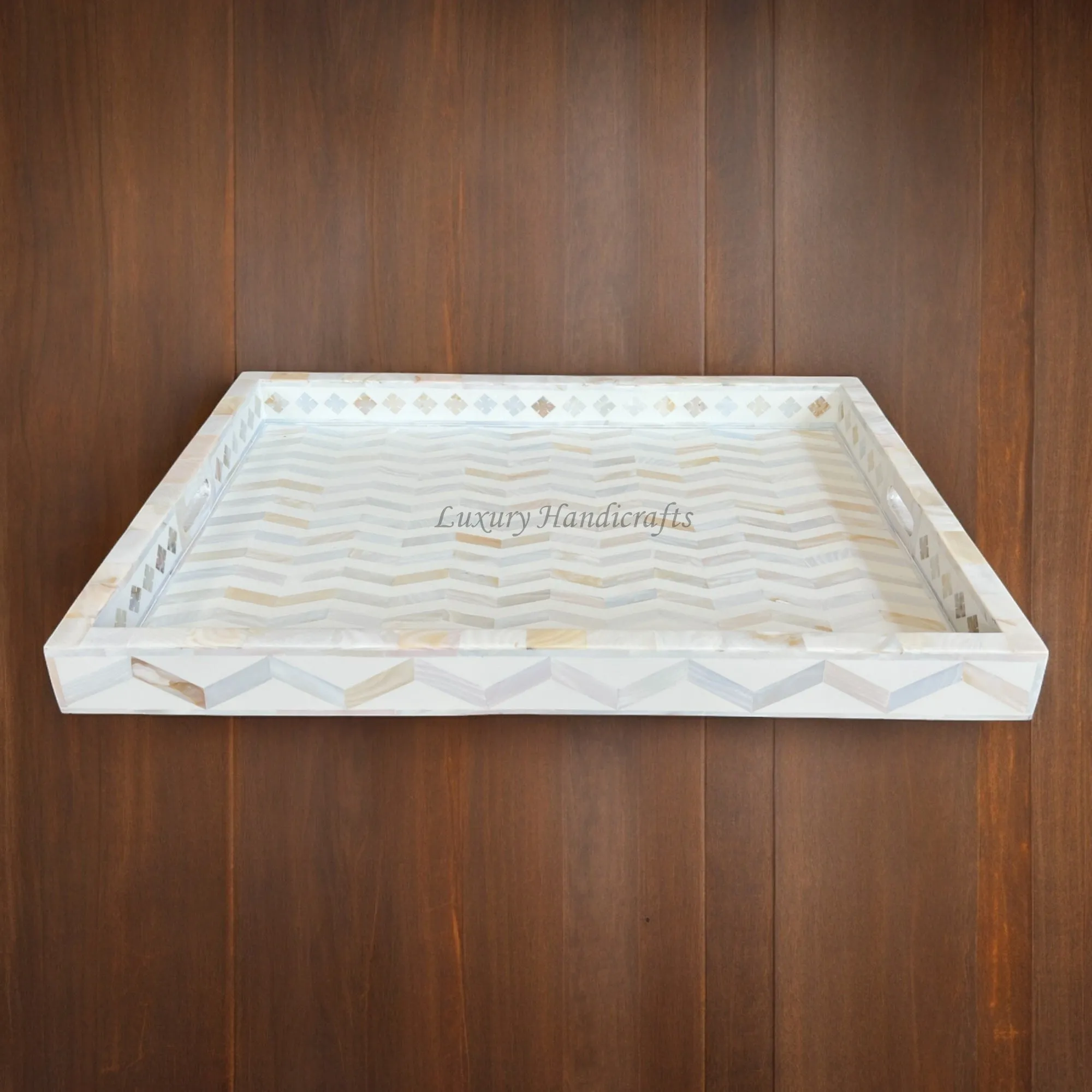 MOP Inlay Chevron Pattern Tray White