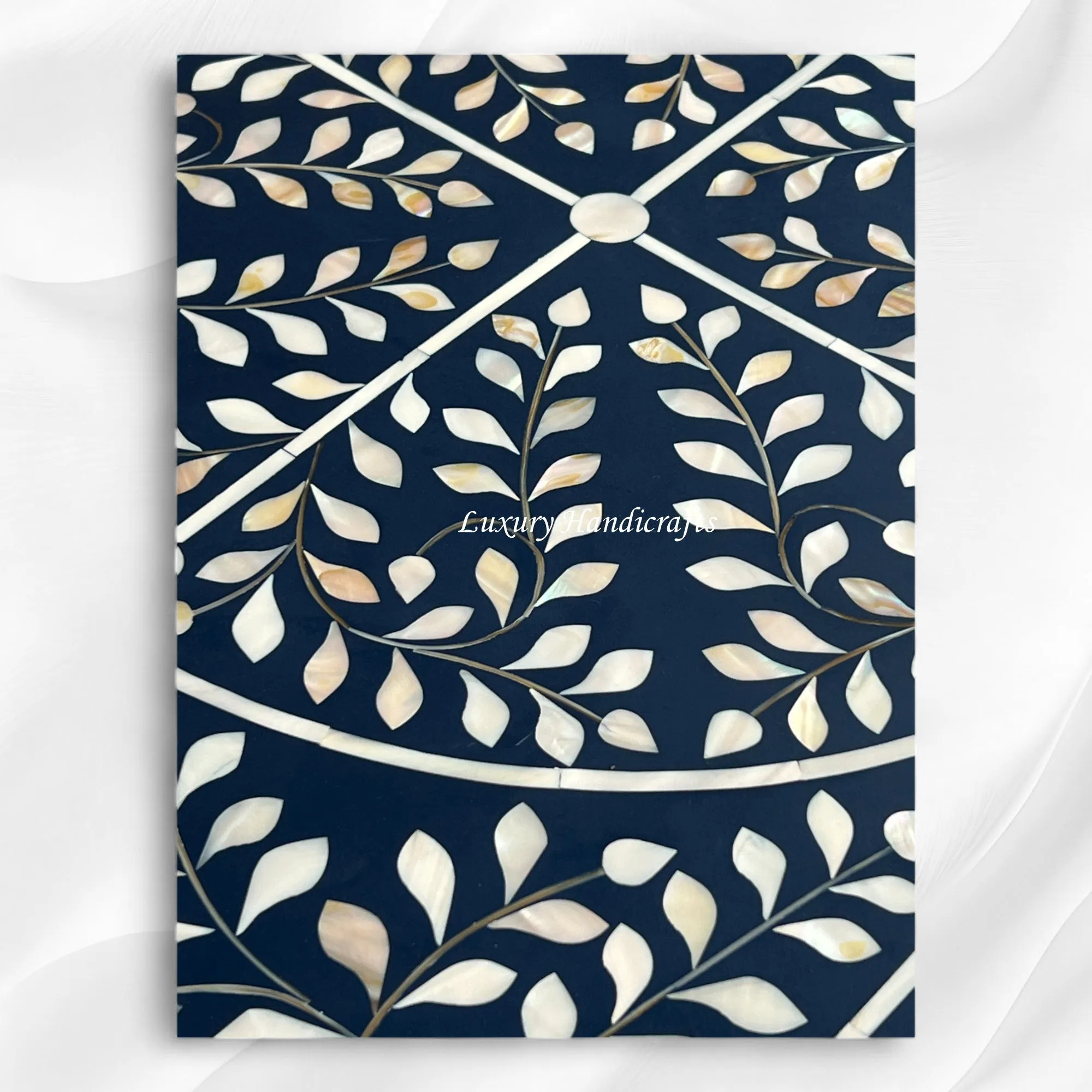 MOP Inlay Scroll Vine Buffet Navy Blue