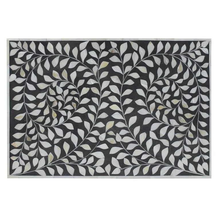 Mother Of Pearl Inlay Floral 3 Drawer Bedside Black