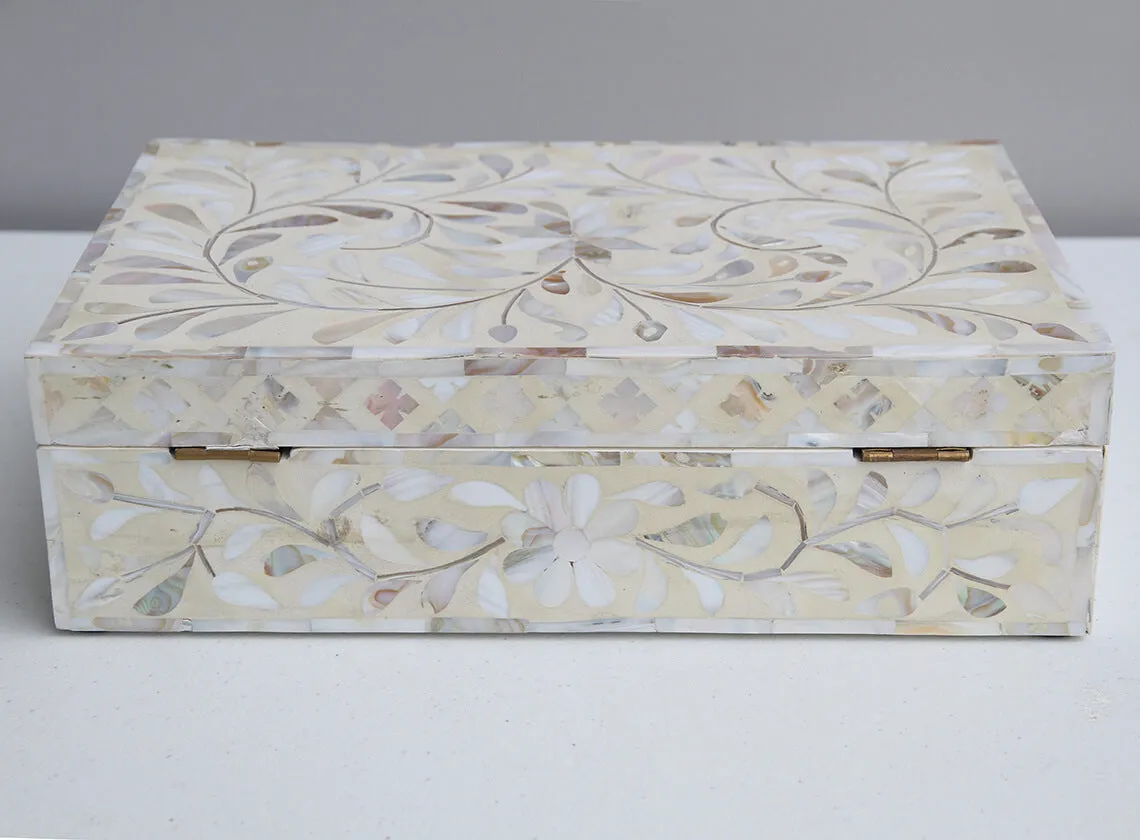 Mother Of Pearl Inlay Floral Box Ivory