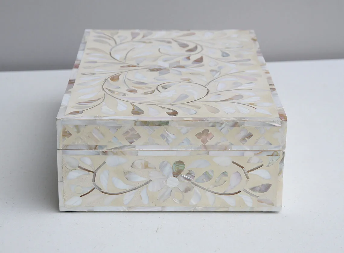 Mother Of Pearl Inlay Floral Box Ivory
