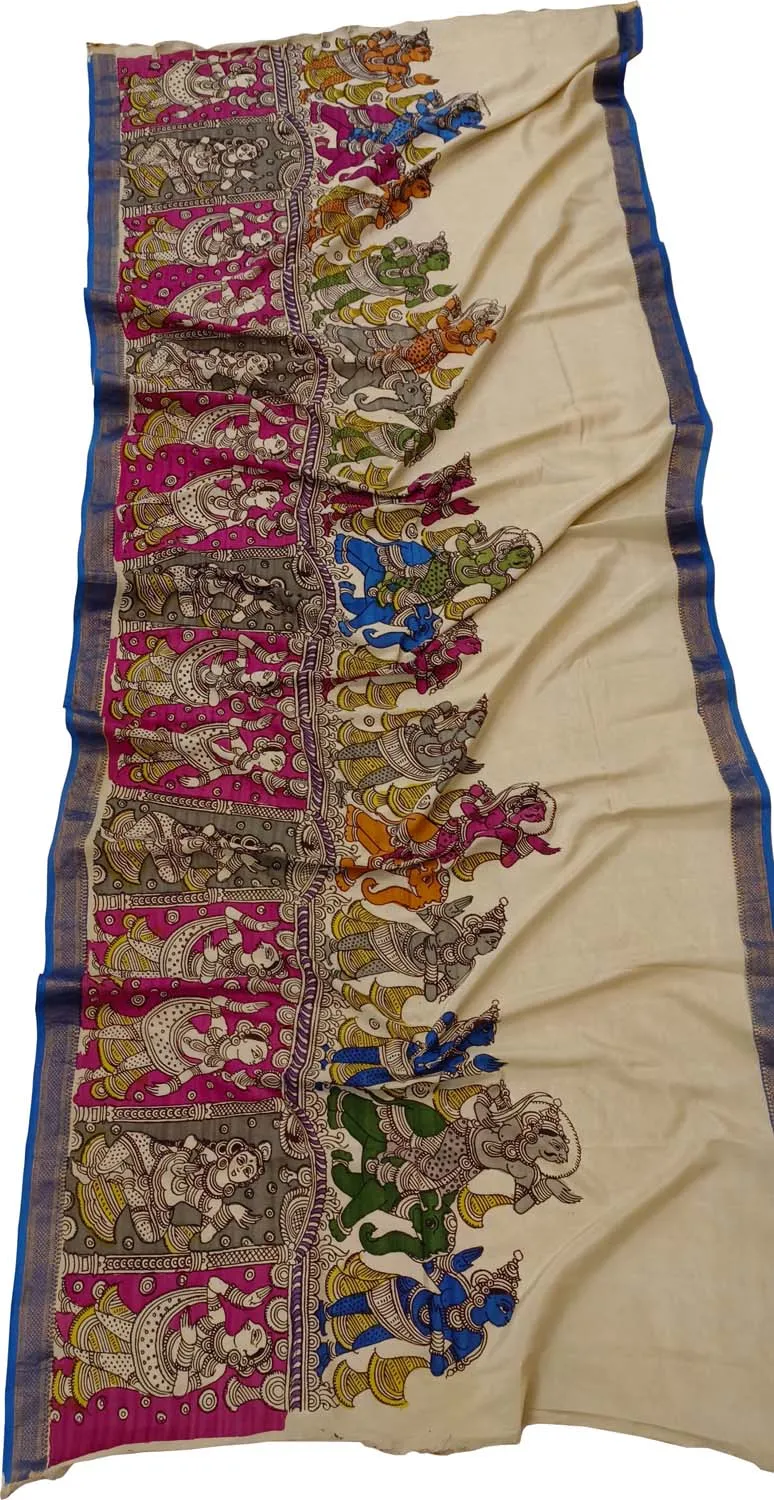 Multicolor Kalamkari Hand Painted Mangalagiri Silk Dupatta