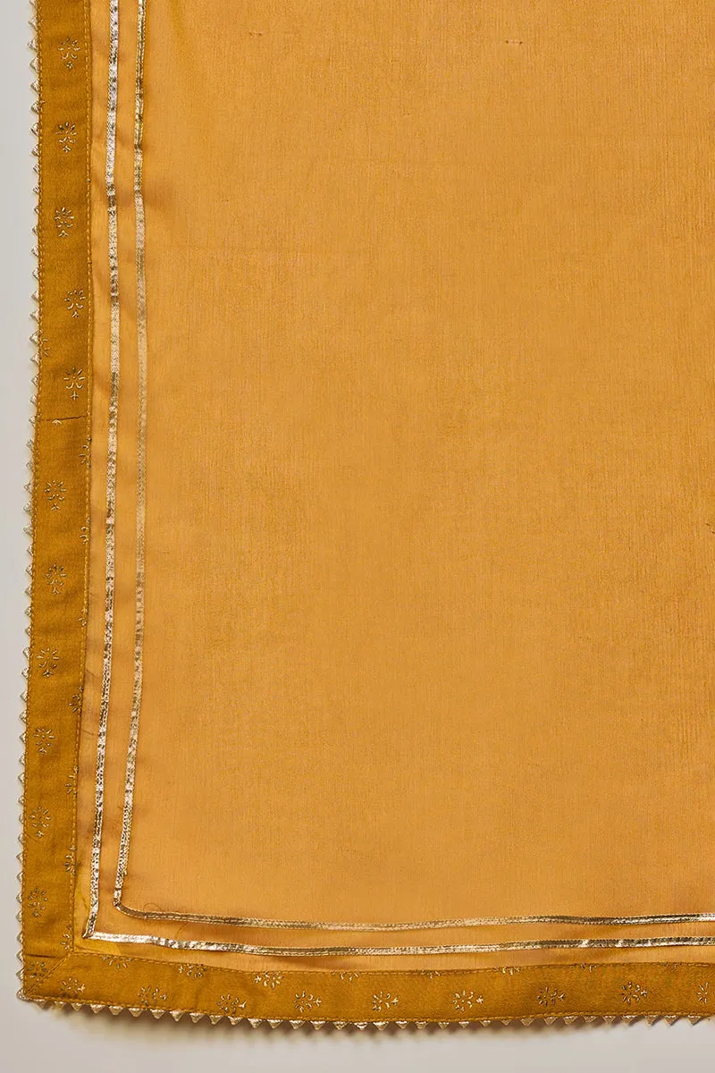 Mustard Silk Blend Solid Embroidered Anarkali Suit Set