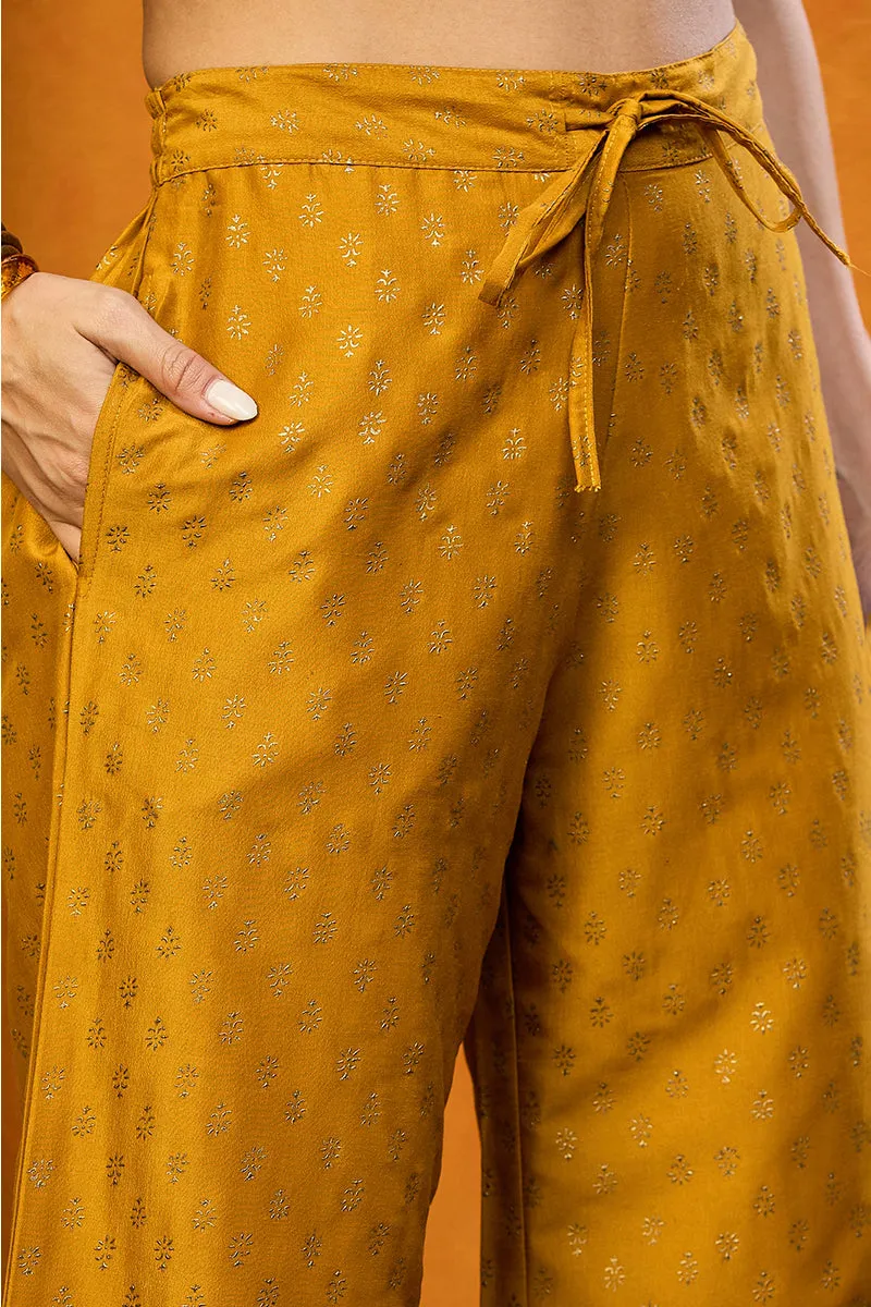 Mustard Silk Blend Solid Embroidered Anarkali Suit Set
