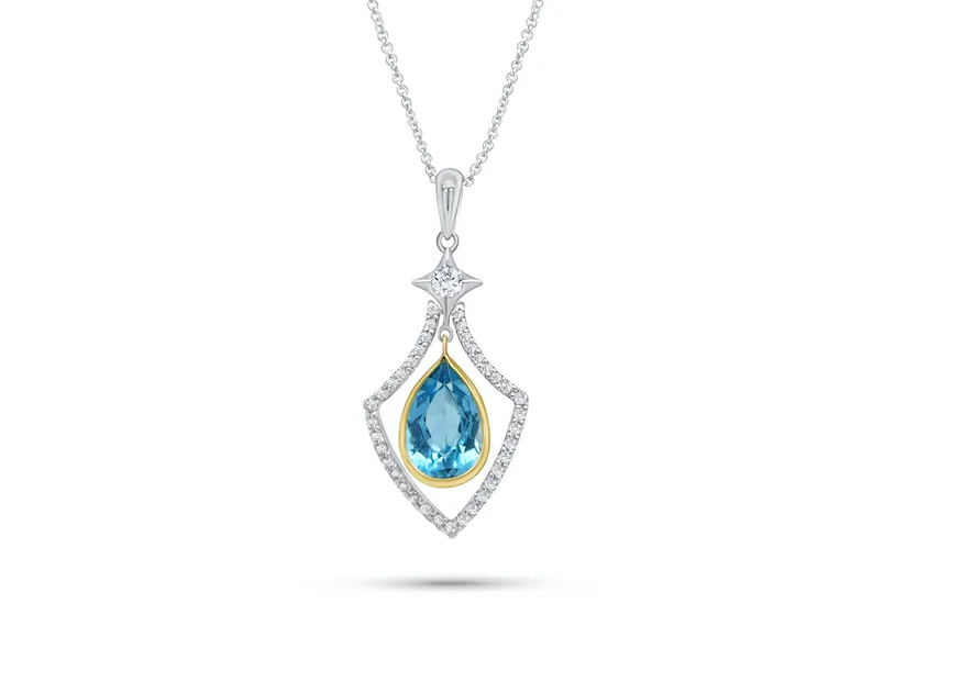 Necklace 18kt Gold Blue Topaz Pear Shape Pendant with Diamonds