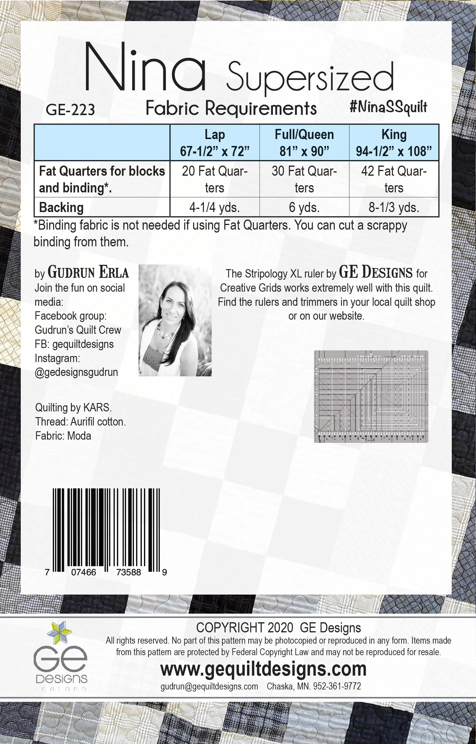 Nina Supersized - Fat Quarter Pattern 223