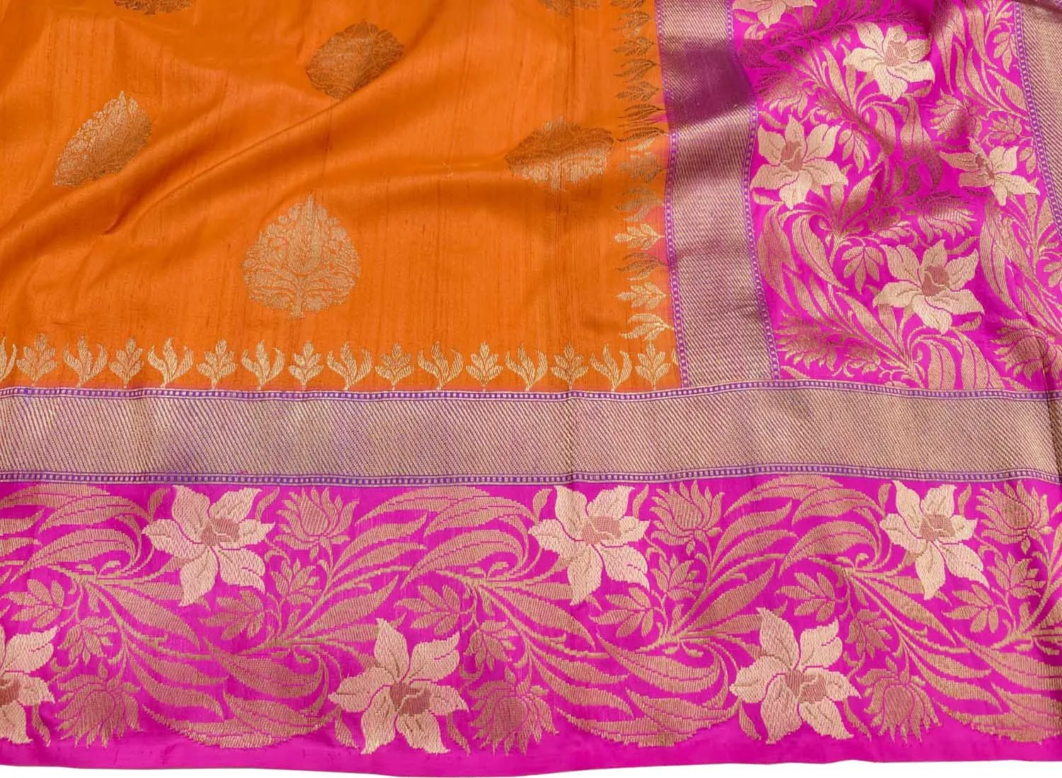 Orange Banarasi Handloom Pure Tussar Dupion Silk Saree