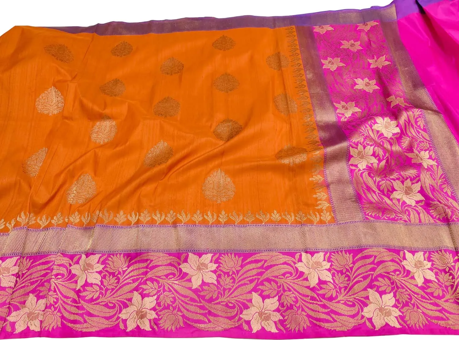 Orange Banarasi Handloom Pure Tussar Dupion Silk Saree