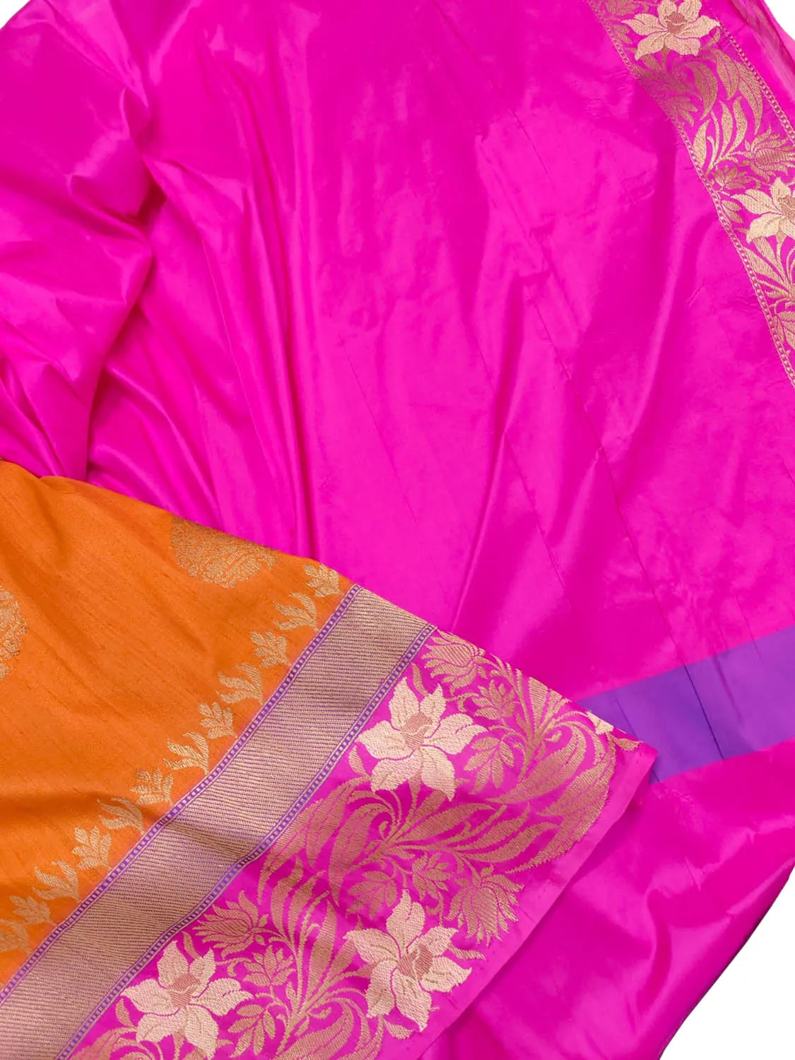 Orange Banarasi Handloom Pure Tussar Dupion Silk Saree