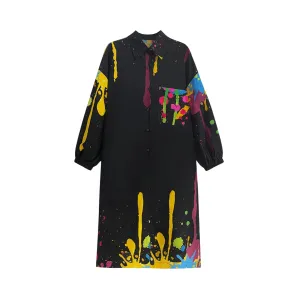 Pre Order:  Paint Drips Print Midi Dress