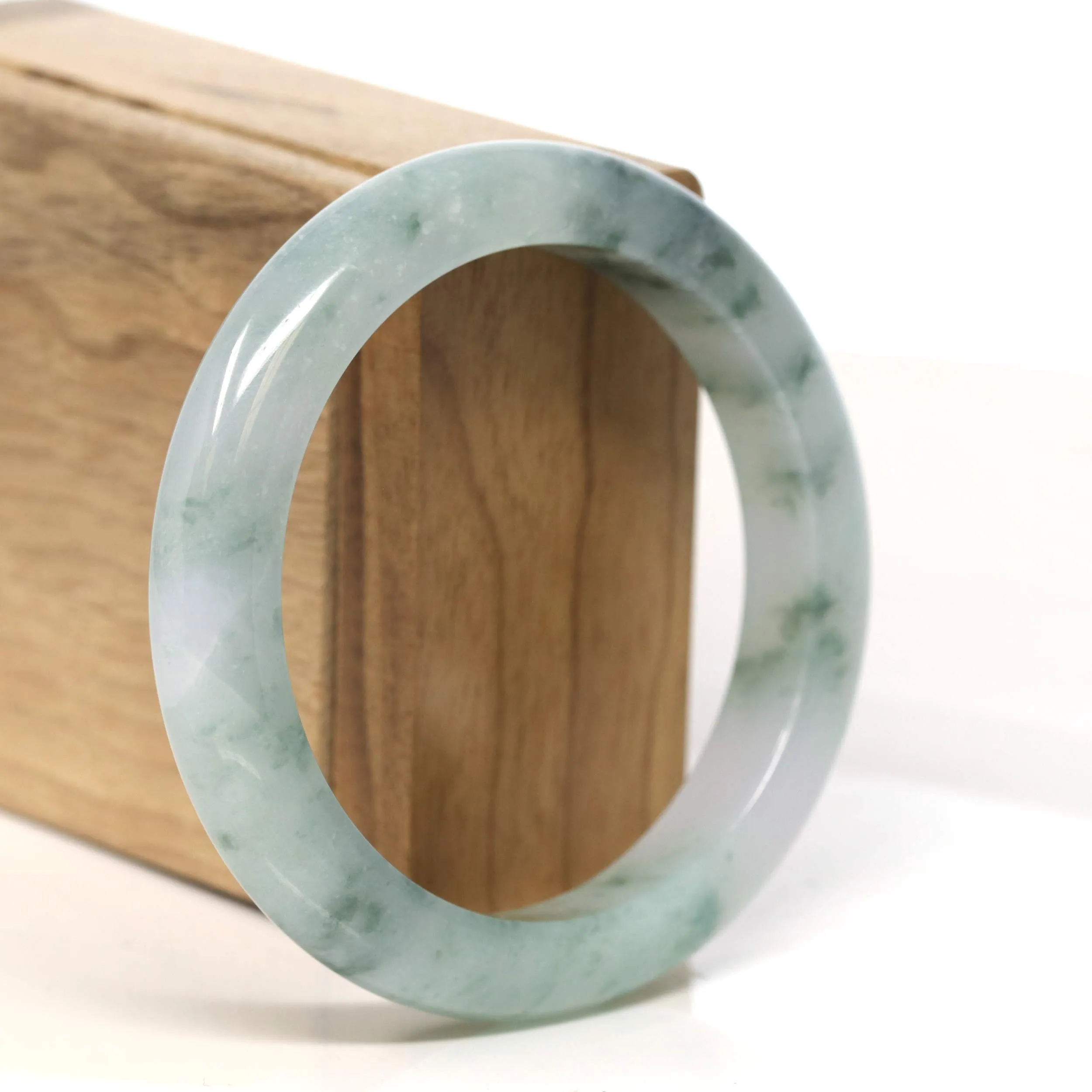 "Classic Princess Half Round" Blue- Green Jadeite Jade Bangle (57.5 mm) #T408