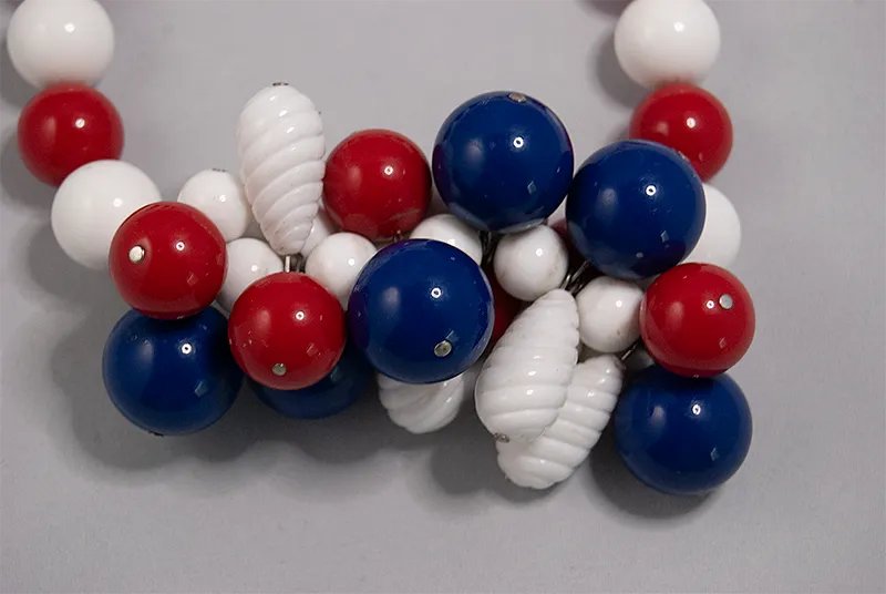 Red, white, and blue beaded cluster necklace