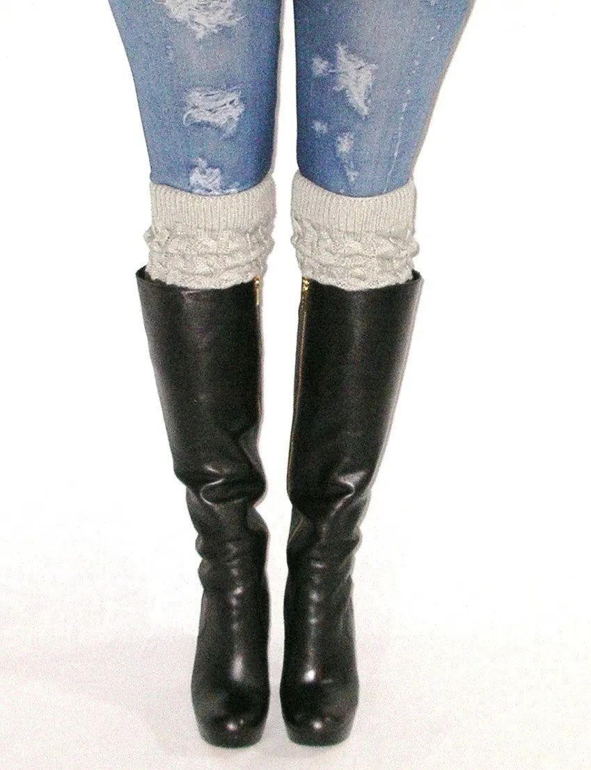 Reversible Gray Or Charcoal Boot Cuffs Cable Knit Two Tone Boho Boot Toppers One Size