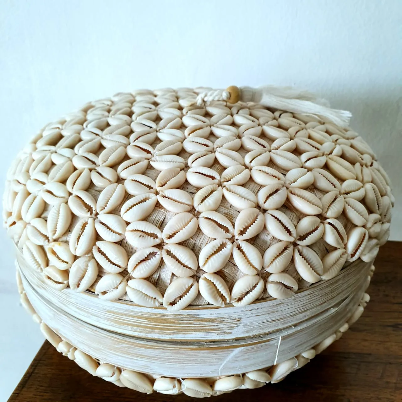 Round Bamboo & White Cowrie Shell Box Set