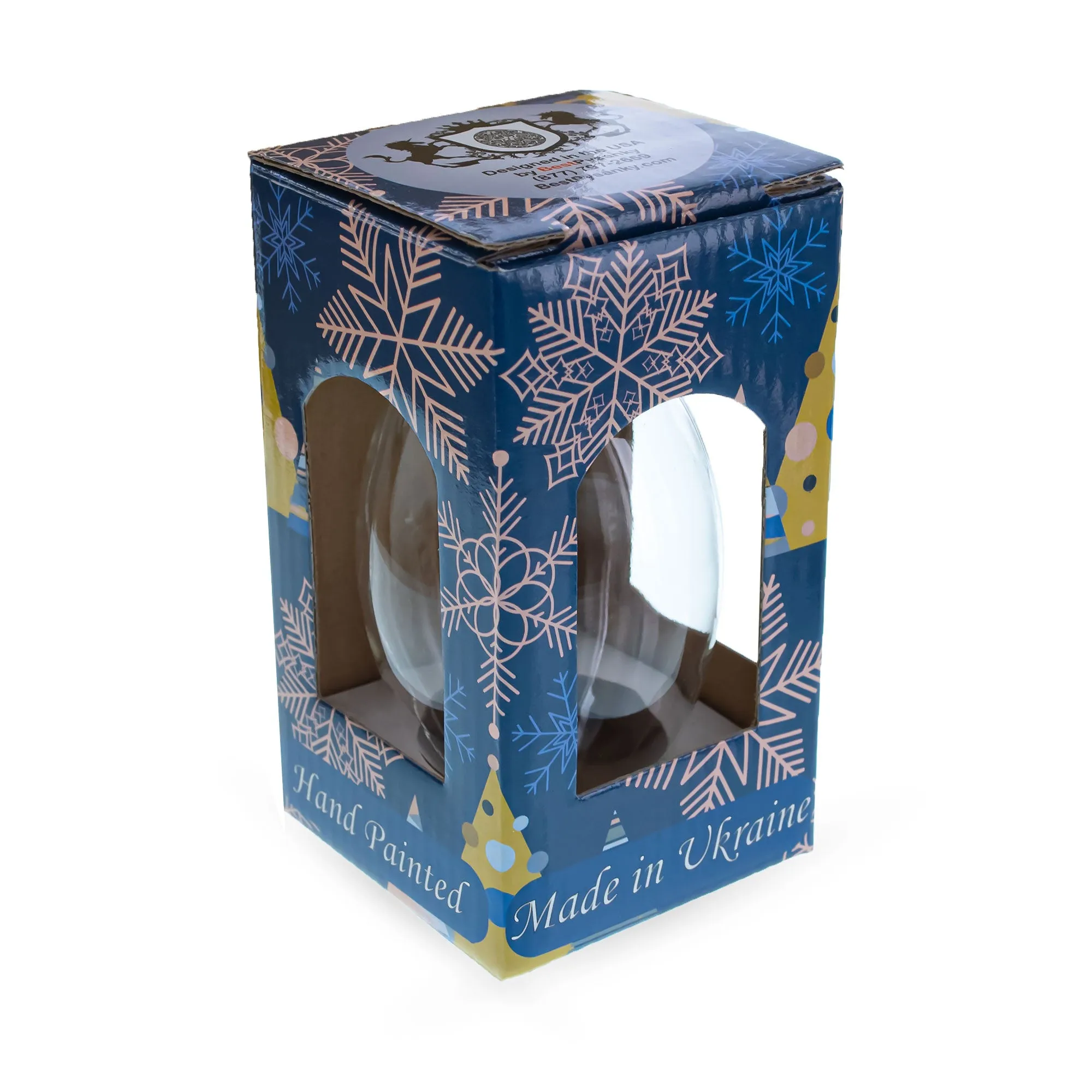 Royal Blue with Gold Glitter and Iridescent Sequins Mini Glass Egg Ornament 2.9 Inches