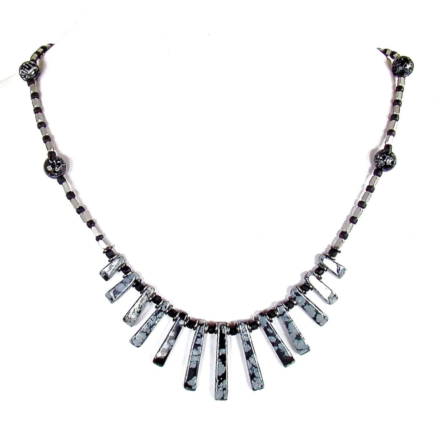 Saturn's Lair: Black and Gray Gemstone Necklace