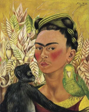 Self Portrait With Monkey And Parrot