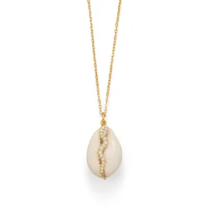 Sparkling Serpent! 16" 2 14 Karat Gold Plated Shell and CZ Snake Necklace