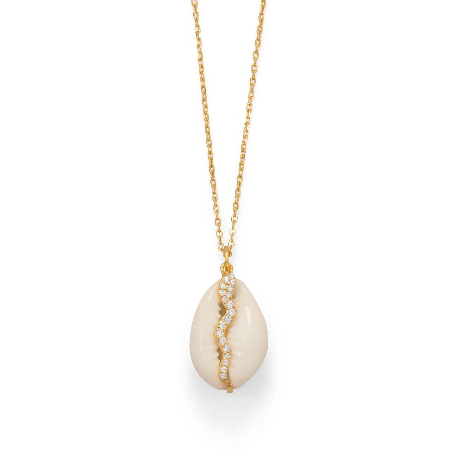 Sparkling Serpent! 16" 2 14 Karat Gold Plated Shell and CZ Snake Necklace